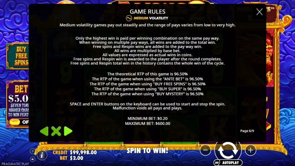 5 Lions Megaways 2 rules, page 6