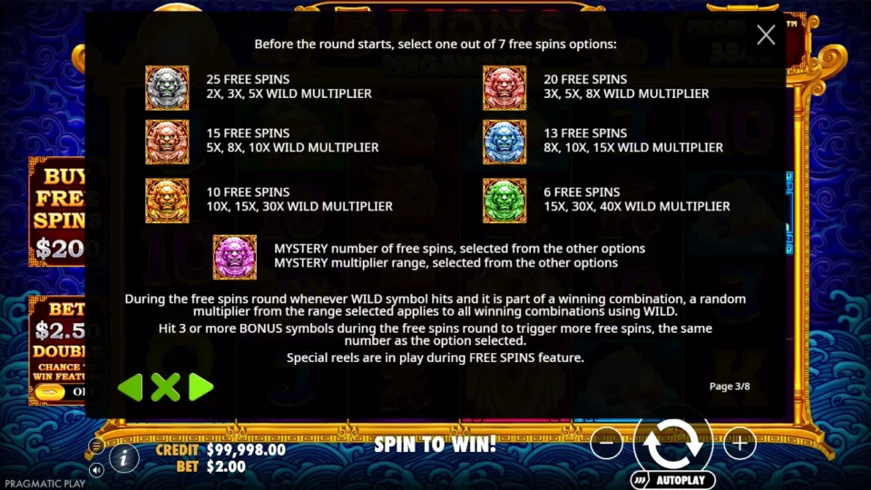 5 Lions Megaways rules, page 3