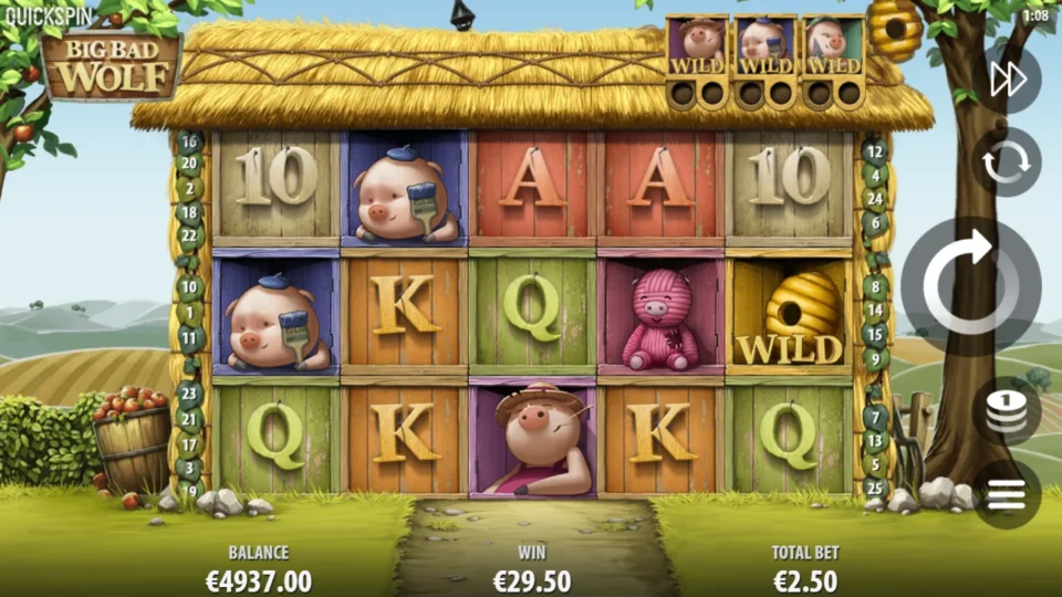 Big Bad Wolf: Free spins result: EUR 29.50 won, back on the base game screen