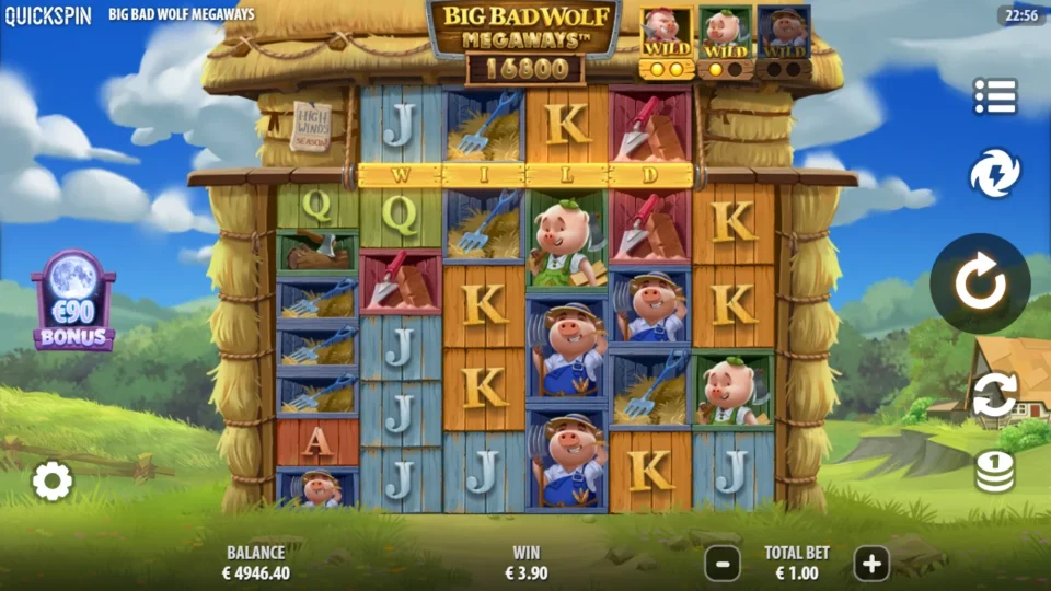 Big Bad Wolf MEGAWAYS: Base win of EUR 3.90 with the board stretched to 16,800 ways