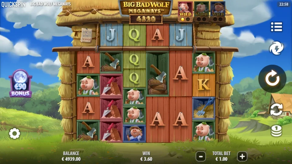 Big Bad Wolf MEGAWAYS: Base win of EUR 3.60 on 4,320 ways