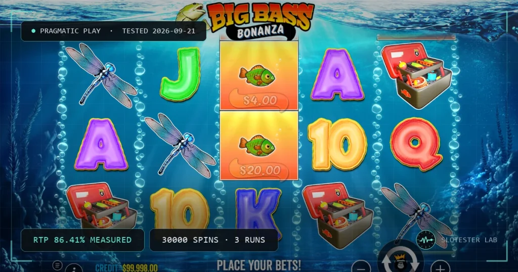 Big Bass Bonanza — Slotester Lab test cover