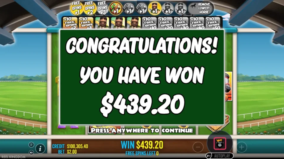 Big Bass Day at the Races: USD 439.20 closes the natural bonus with no free spins left