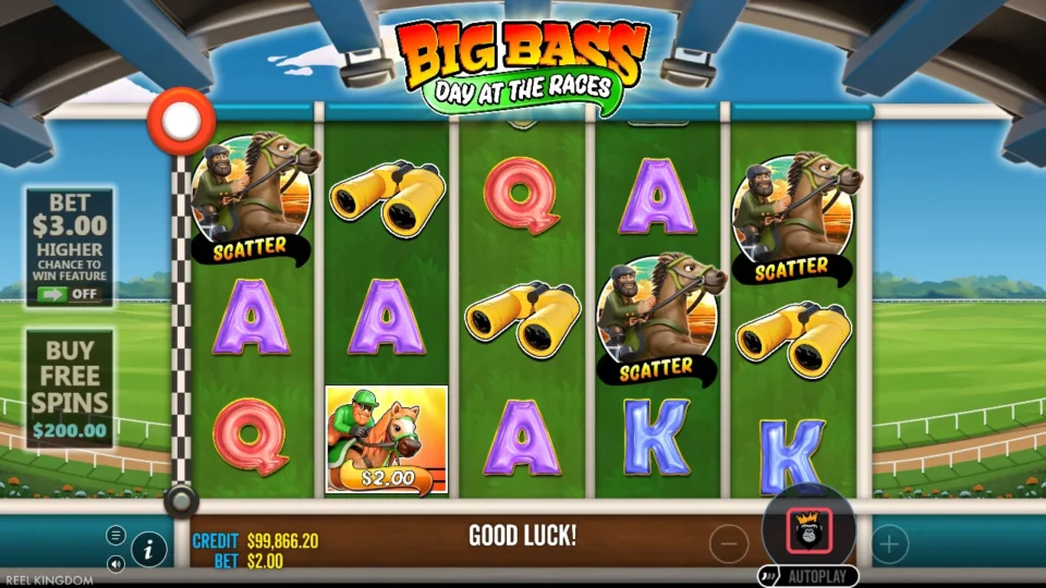 Big Bass Day at the Races: Three scattered riders open the natural free spins feature