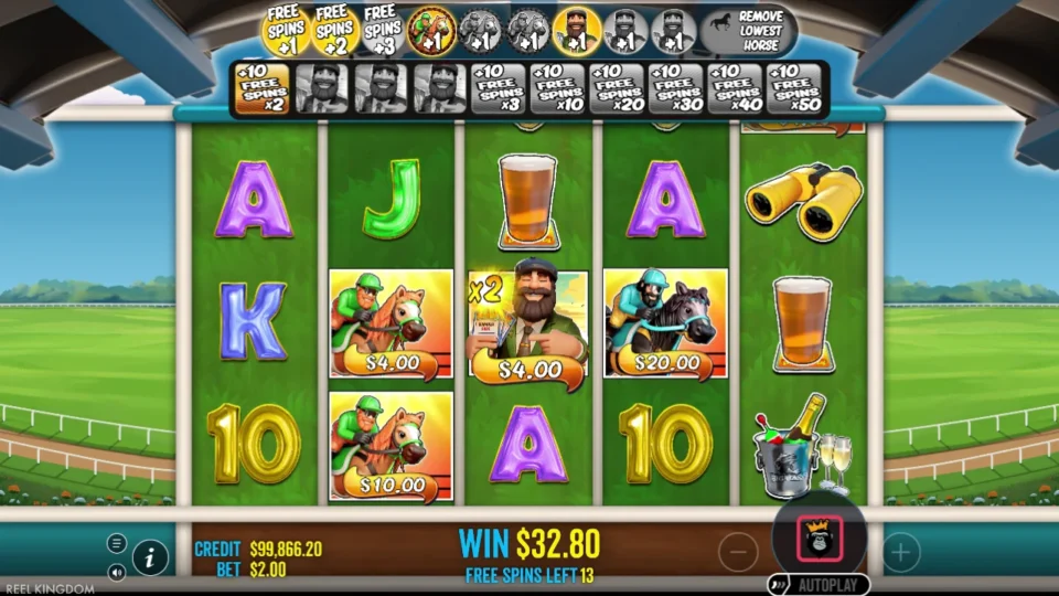 Big Bass Day at the Races: At 2x, a Man Wild begins collecting the horse values on the board