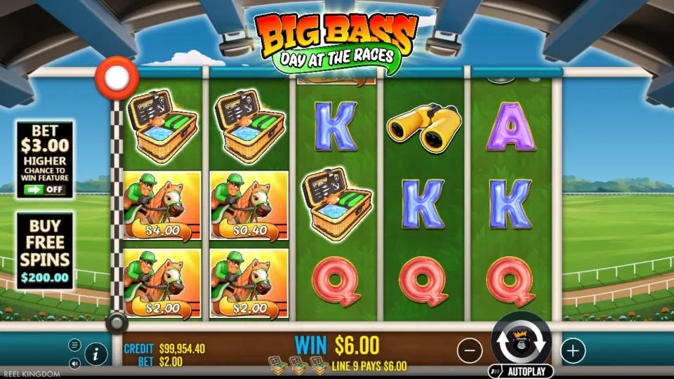 Big Bass Day at the Races: Three picnic baskets pay USD 6 on line 9