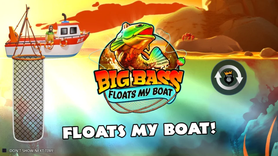 Big Bass Floats My Boat: The fishing boat and sunset on the demo opening screen