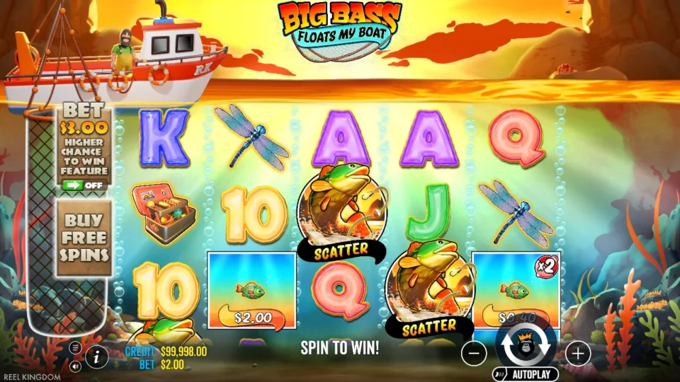 Big Bass Floats My Boat: Ordinary play at USD 2 with Ante switched off