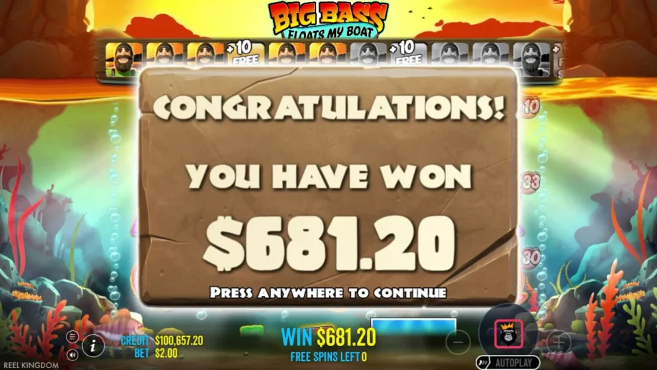 Big Bass Floats My Boat: The natural bonus closes with a USD 681.20 result
