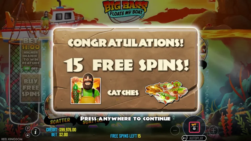 Big Bass Floats My Boat: Natural scatters award 15 free spins