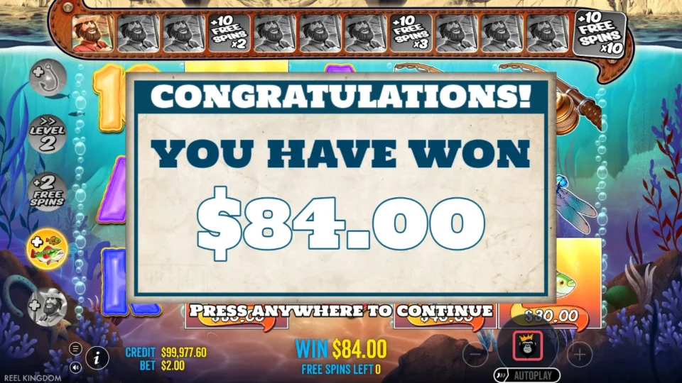 Big Bass Splash: Purchased free spins result: USD 84 from the recorded USD 200 entry