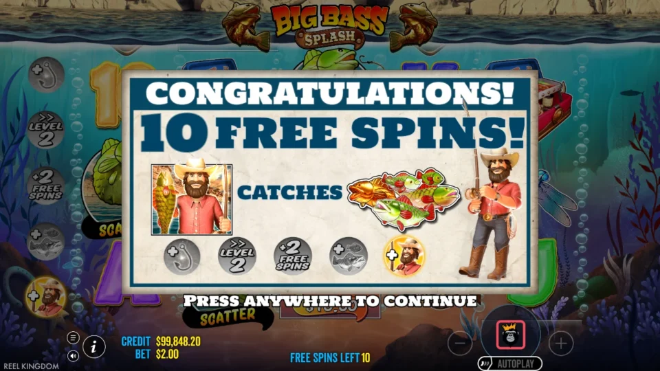 Big Bass Splash: Natural trigger in the media session: ten free spins with extra fishermen
