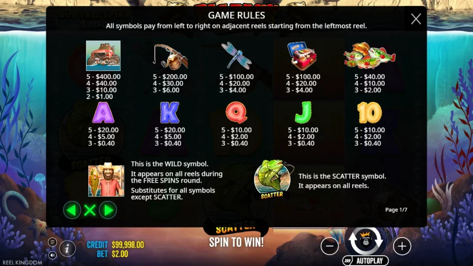 Big Bass Splash rules, page 1