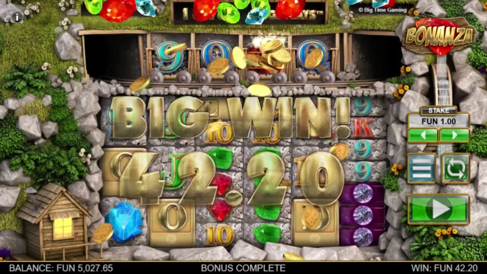 Bonanza: BIG WIN banner for FUN 42.20 back in the base game