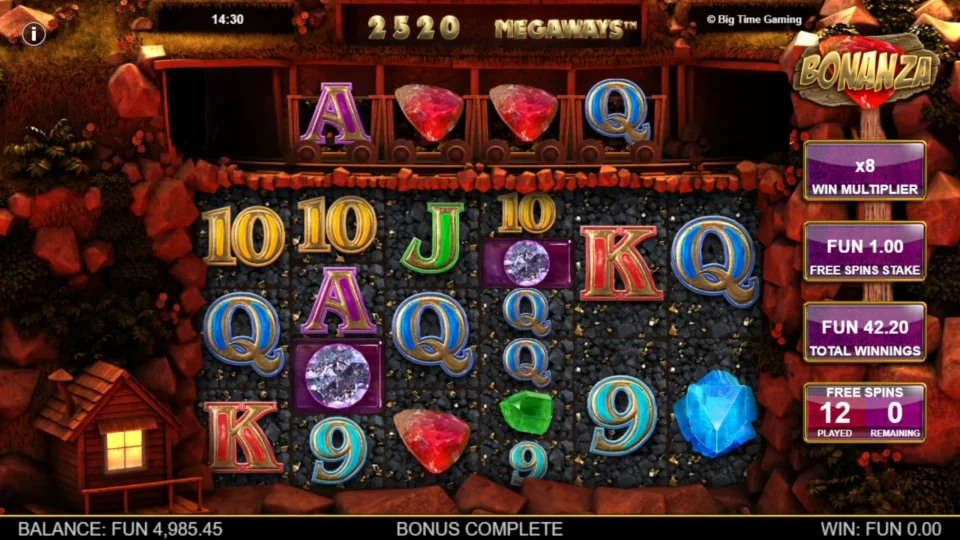 Bonanza: Free spins result: FUN 42.20 at x8 after 12 spins