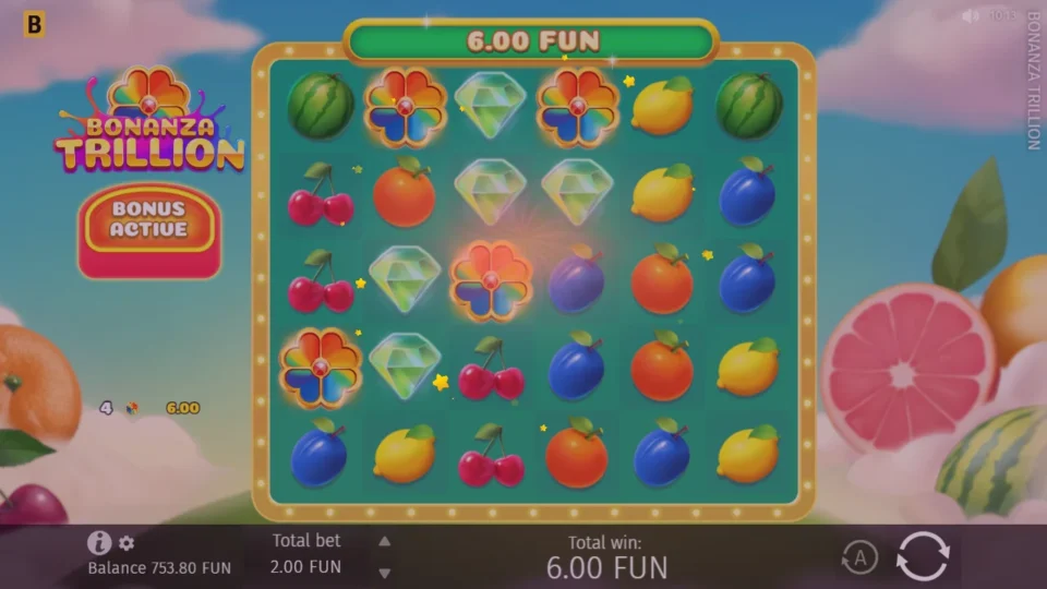 Bonanza Trillion: free spins triggered (bonus buy) on round 1001, 15 spins