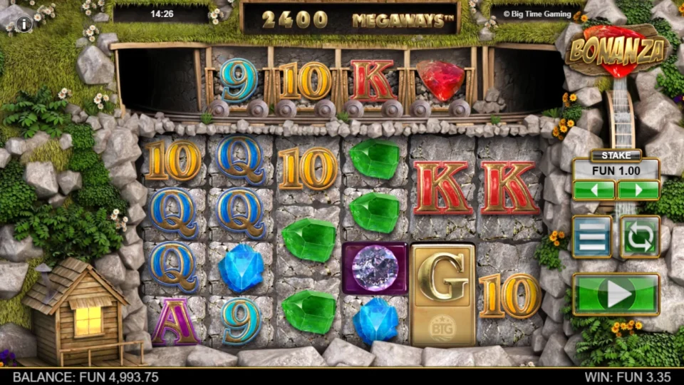 Bonanza: Base win of FUN 3.35 with a G Scatter on the last reel