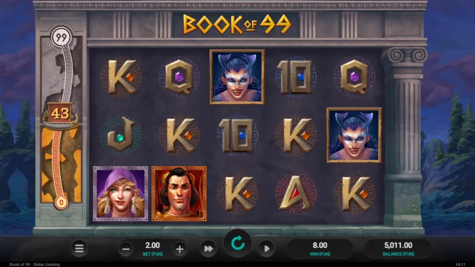 Book of 99: Two horned sorceresses pay FUN 8 with the meter at 43