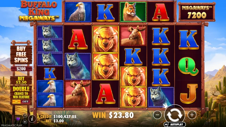 Buffalo King Megaways: big win 11.9x (23.8) on media spin 52