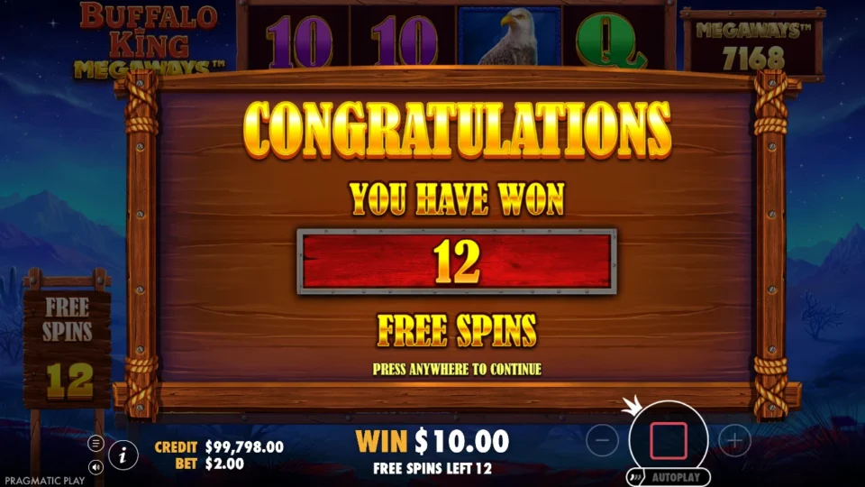 Buffalo King Megaways: free spins triggered (bonus buy) on round 1001