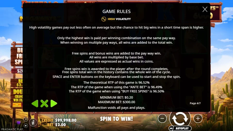 Buffalo King Megaways rules, page 4
