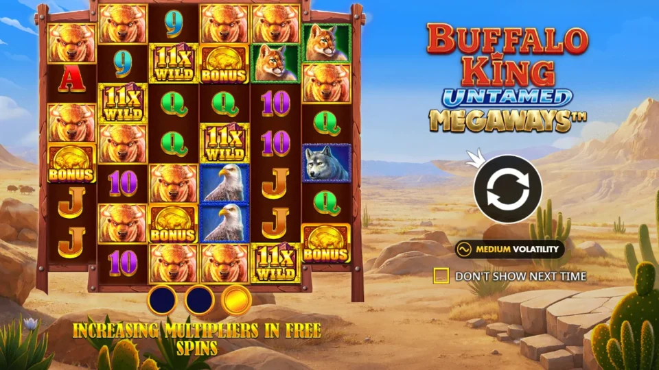 Buffalo King Untamed Megaways: intro screen, slide 3