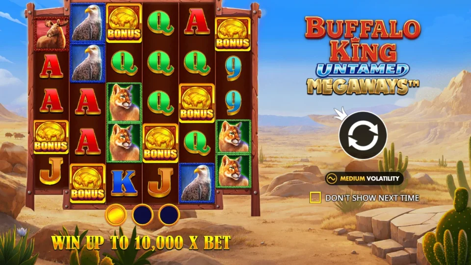 Buffalo King Untamed Megaways: intro screen, slide 1