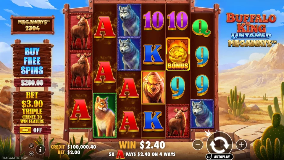 Buffalo King Untamed Megaways: base game, start screen