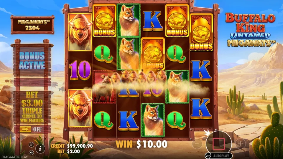 Buffalo King Untamed Megaways: free spins triggered (bonus buy) on round 1001