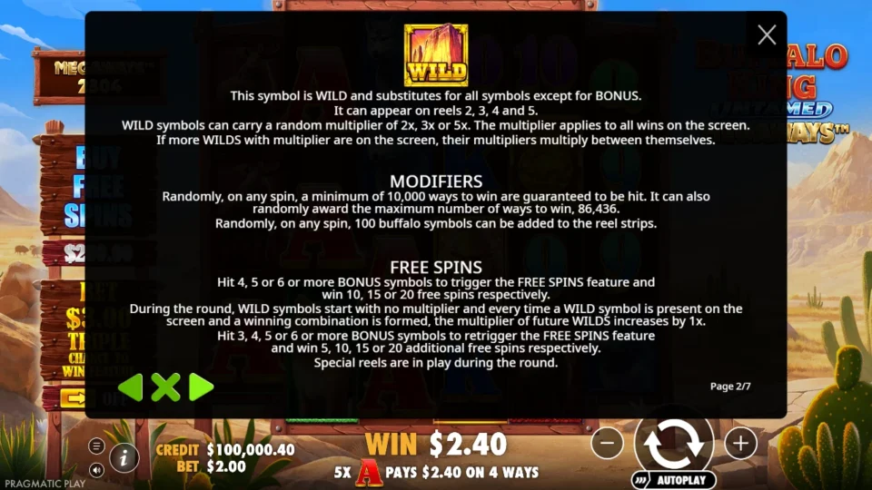 Buffalo King Untamed Megaways rules, page 2