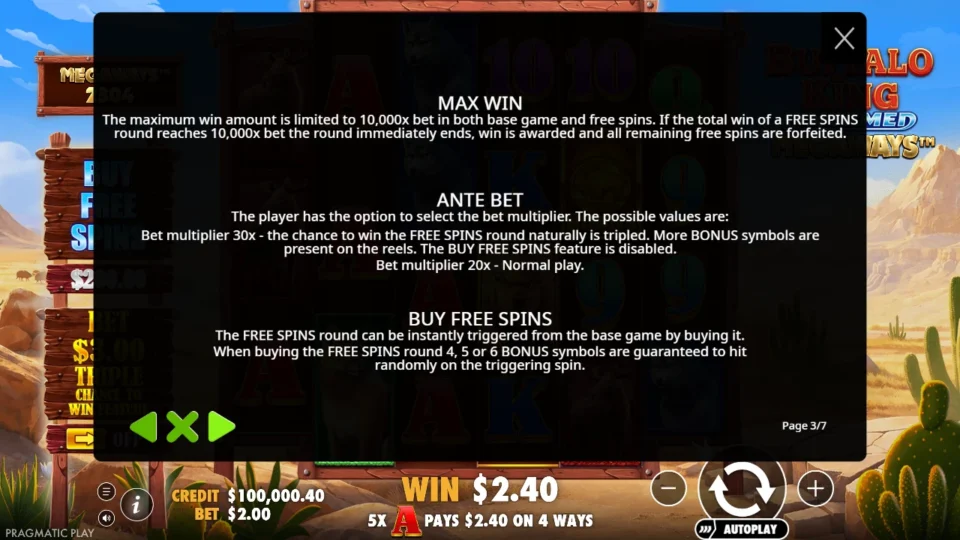 Buffalo King Untamed Megaways rules, page 3