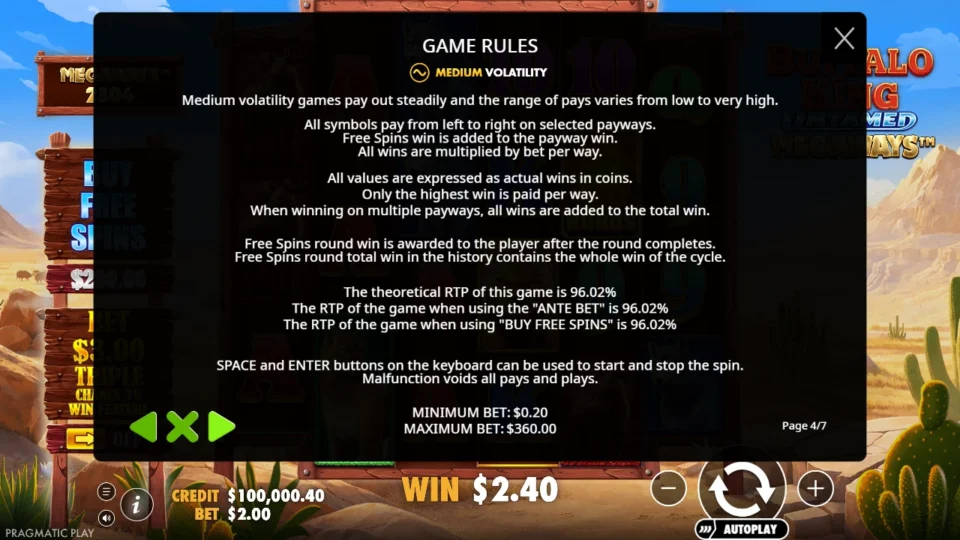 Buffalo King Untamed Megaways rules, page 4