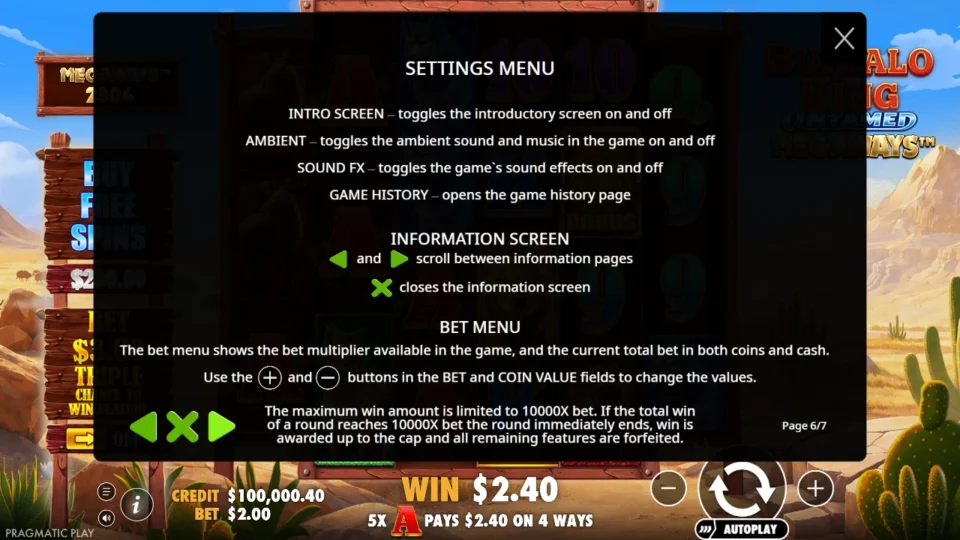Buffalo King Untamed Megaways rules, page 6