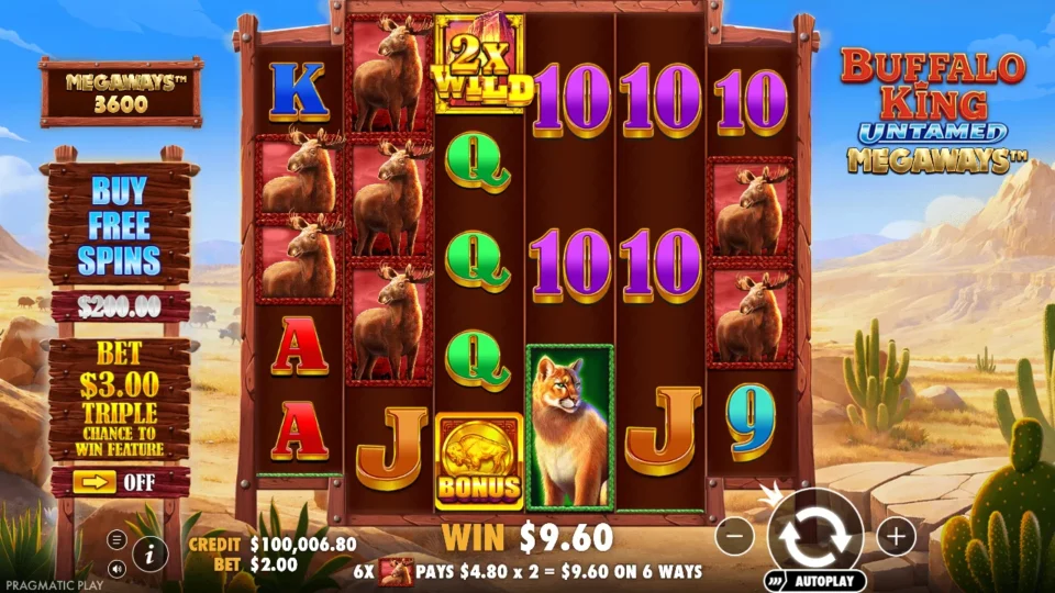 Buffalo King Untamed Megaways: win 4.8x (9.6) on media spin 24