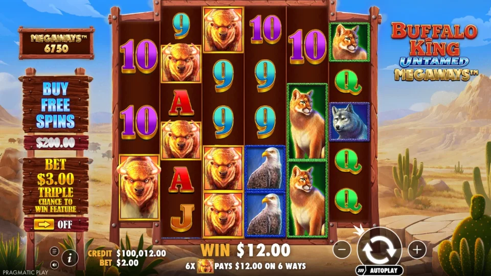 Buffalo King Untamed Megaways: win 6.0x (12.0) on media spin 28