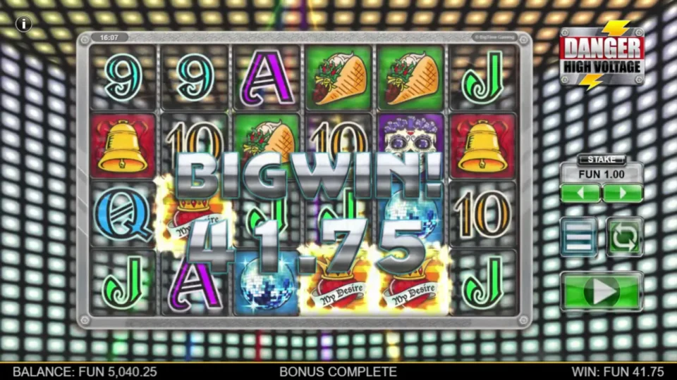 Danger High Voltage: BIG WIN banner: free spins result of FUN 41.75