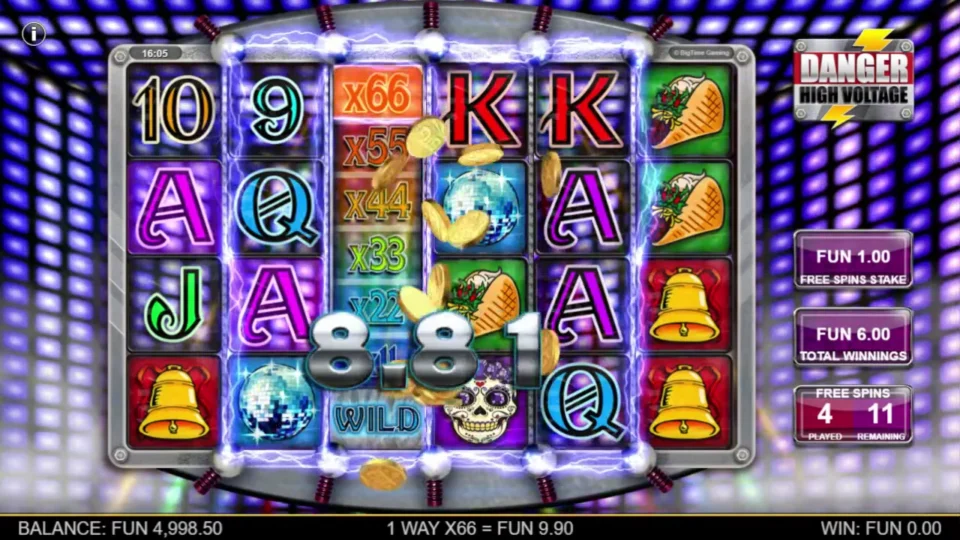 Danger High Voltage: High Voltage Wild lit at x66, one way paying FUN 9.90