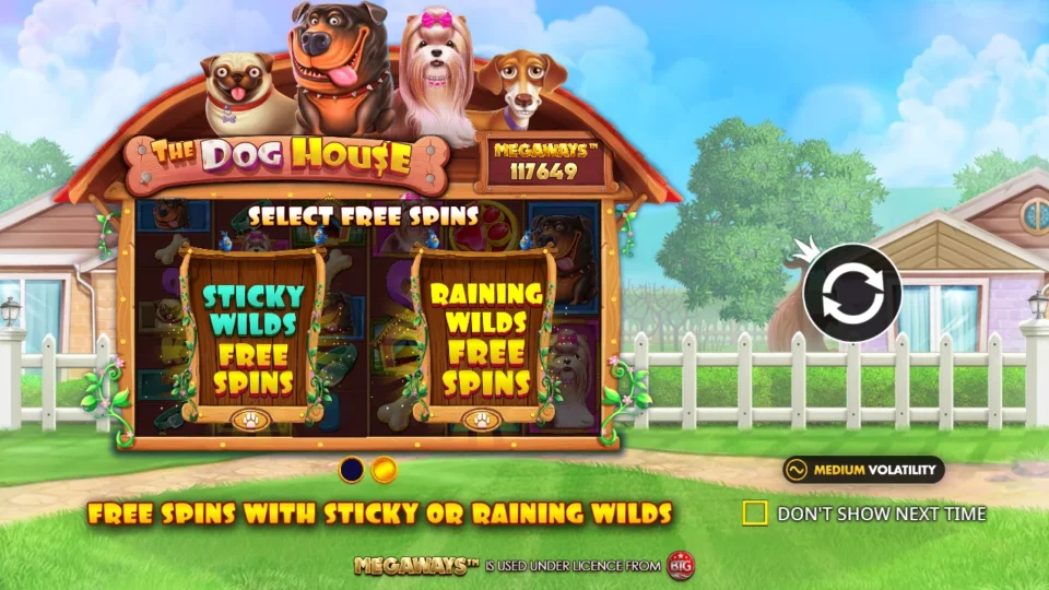 Dog House Megaways: intro screen, slide 1