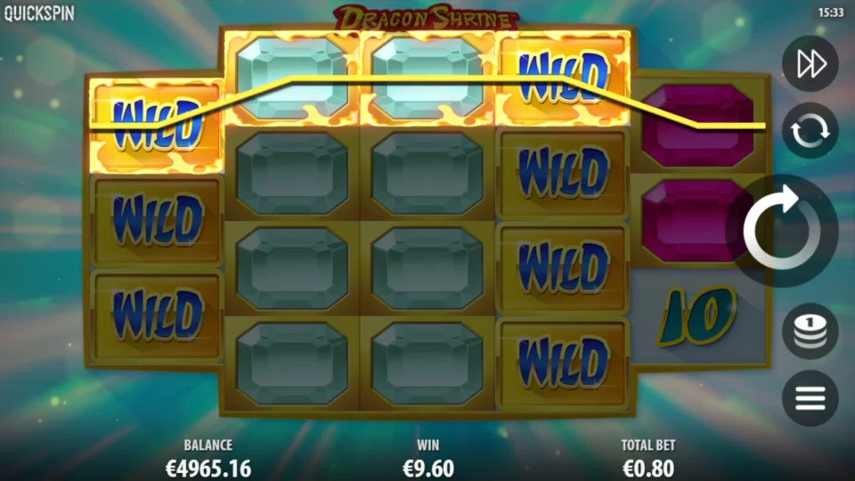 Dragon Shrine: Wild-filled reels paying EUR 9.60 along one line
