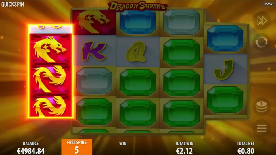 Dragon Shrine: Full Dragon stack on reel 1 during the free spins, 5 spins left