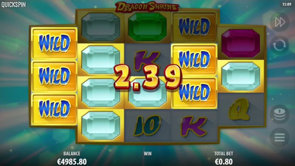 Dragon Shrine: Five Wilds on the reels during a EUR 3.48 line win