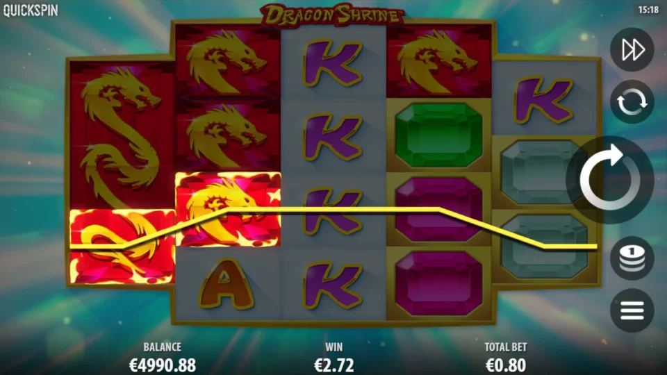 Dragon Shrine: Dragons on the first reel paying EUR 2.72 on one line