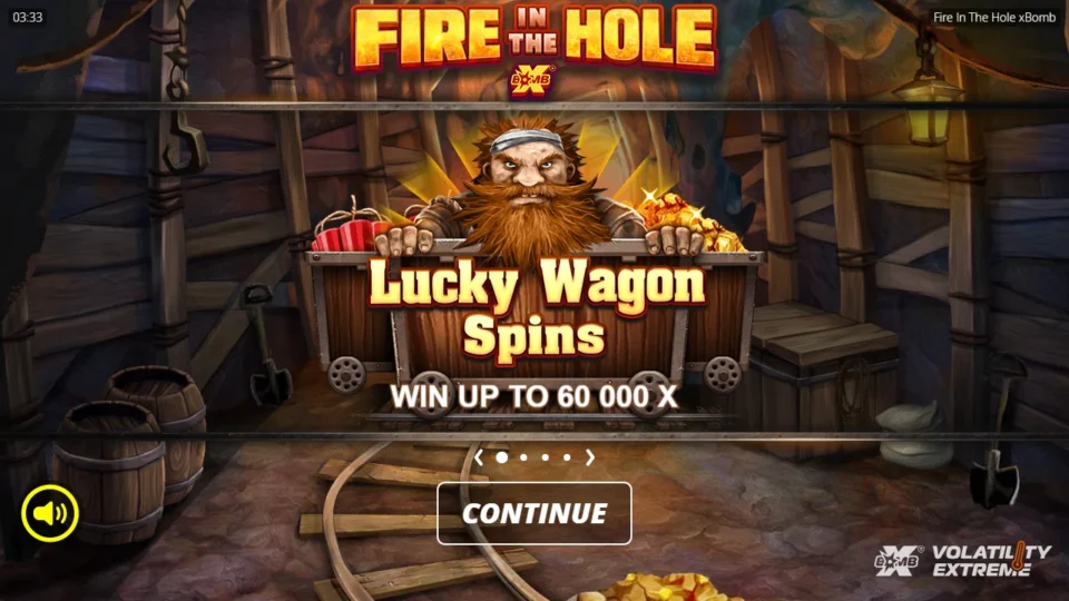 Fire in the Hole xBomb: Intro slide: Lucky Wagon Spins with wins up to 60,000x