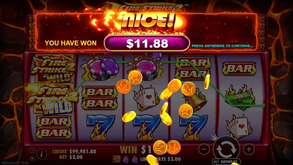 Fire Strike 2: big win 17.0x (34.0) on media spin 18
