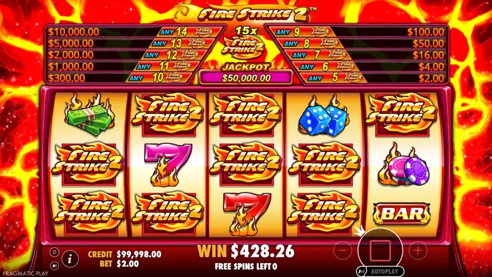 Fire Strike 2: free spins result: 524.0 (natural trigger)