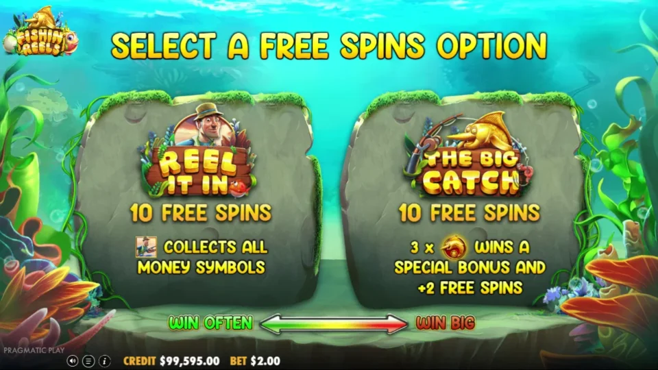 Fishin' Reels: Reel It In picked, WIN OFTEN end of the scale, ten spins ahead