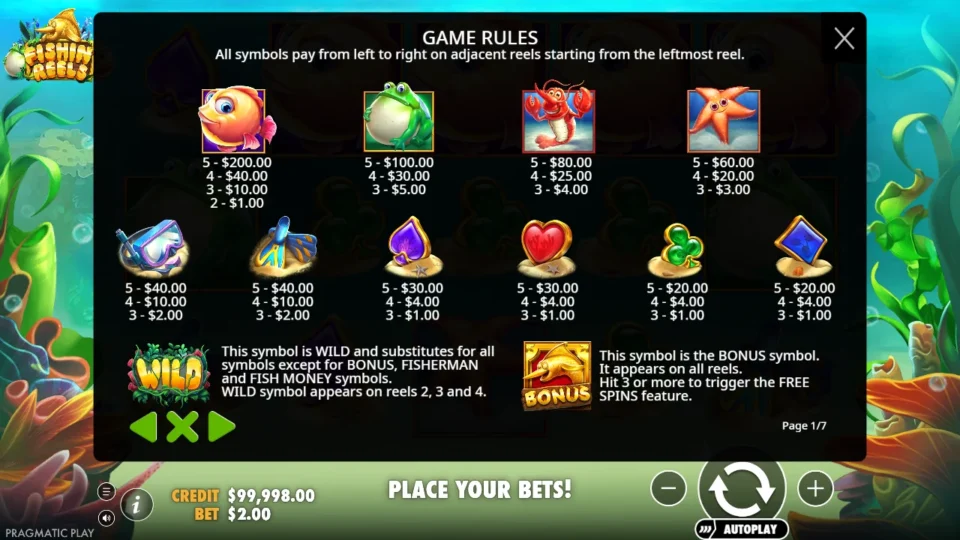 Fishin' Reels rules, page 1