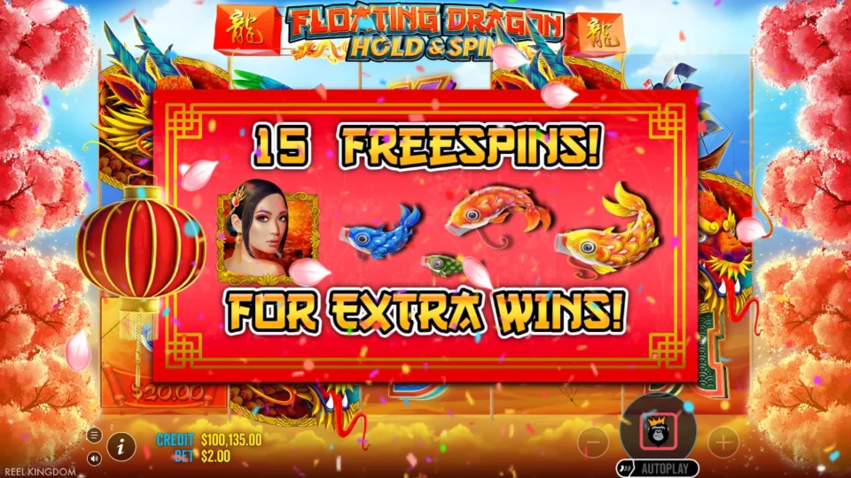 Floating Dragon: free spins triggered (natural trigger) on round 424