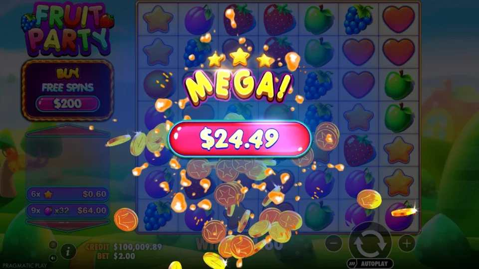 Fruit Party: big win 32.3x (64.6) on media spin 7