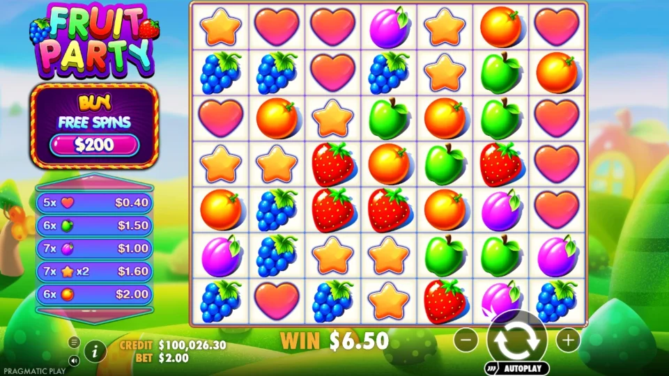 Fruit Party: win 3.2x (6.5) on media spin 52